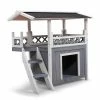 2-Tier Wood Rabbit Hutch Outdoor Pet House with Roof and Ladder, Pet Shelter for Indoor and Outdoor, Gray and White by Unbranded