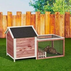 55.46 in. Fir Wood Outdoor Wooden Rabbit Chicken Bunny Hutch Cage in Auburn and White by Foobrues -Cheap Bird & Wildlife Supplies Store beds cages lnn 23172912 1f 1000