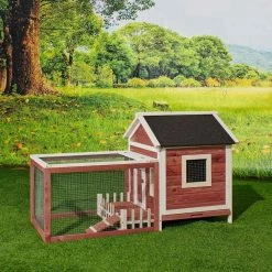55.46 in. Fir Wood Outdoor Wooden Rabbit Chicken Bunny Hutch Cage in Auburn and White by Foobrues -Cheap Bird & Wildlife Supplies Store beds cages lnn 23172912 c3 1000