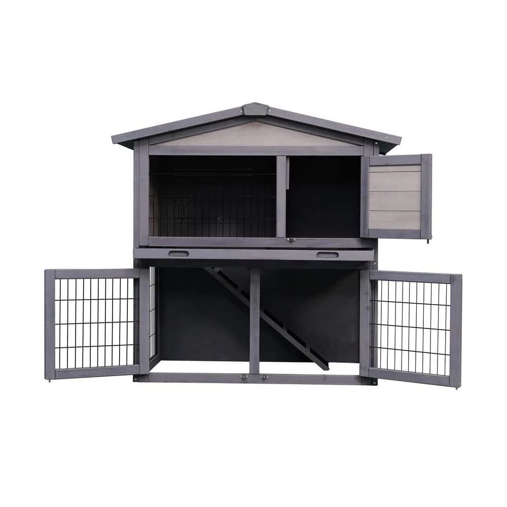 Gray Wooden 2 Story Design Outdoor Rabbit Guinea Pigs Hutch Ferrets by Foobrues 4 Gray Wooden 2 Story Design Outdoor Rabbit Guinea Pigs Hutch Ferrets by Foobrues - Image 4