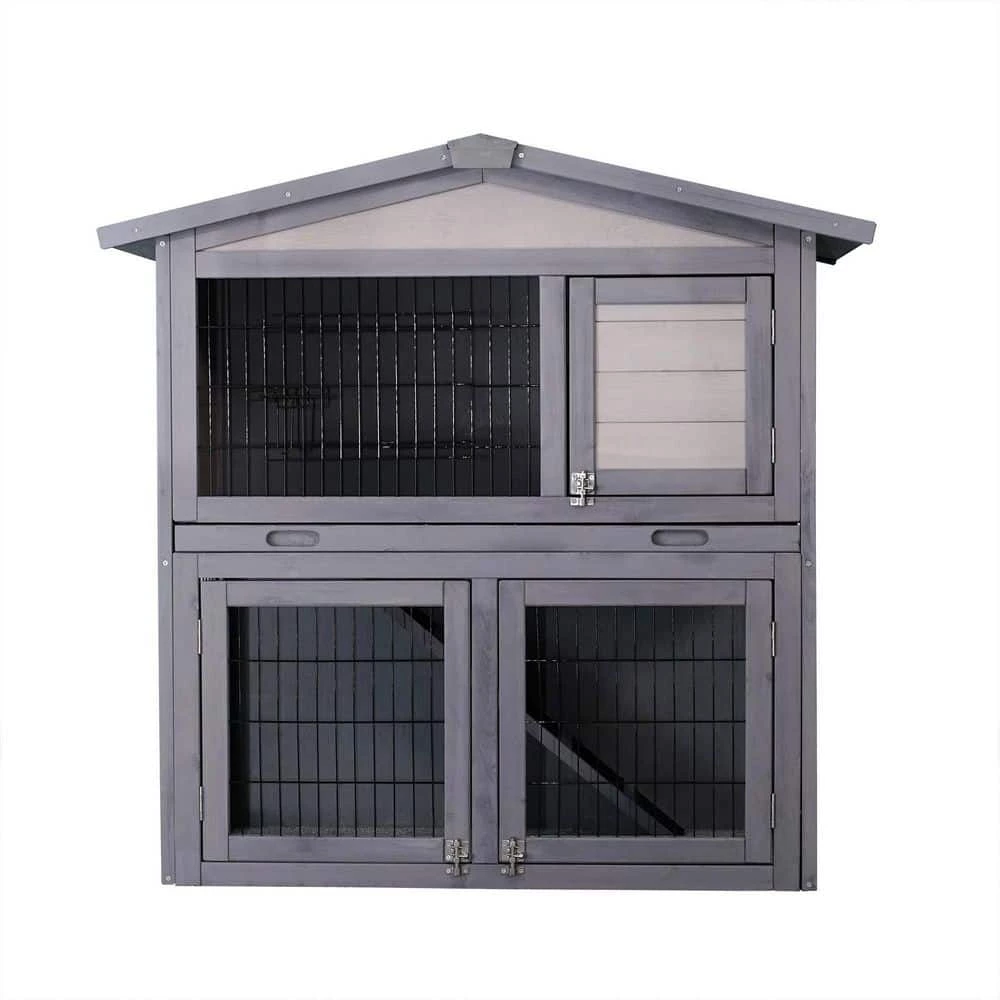 Gray Wooden 2 Story Design Outdoor Rabbit Guinea Pigs Hutch Ferrets by Foobrues 3 Gray Wooden 2 Story Design Outdoor Rabbit Guinea Pigs Hutch Ferrets by Foobrues - Image 3