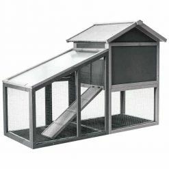Gray Wooden Rabbit Hutch Bunny Cage Small Animal House Shelter House with Ramp and Removable Tray-Large by WELLFOR -Cheap Bird & Wildlife Supplies Store beds cages ps hwy 7362 1f 1000