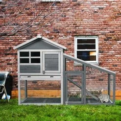 Gray Wooden Rabbit Hutch Bunny Cage Small Animal House Shelter House with Ramp and Removable Tray-Large by WELLFOR -Cheap Bird & Wildlife Supplies Store beds cages ps hwy 7362 31 1000