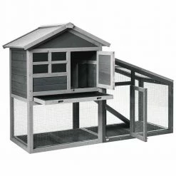 Gray Wooden Rabbit Hutch Bunny Cage Small Animal House Shelter House with Ramp and Removable Tray-Large by WELLFOR