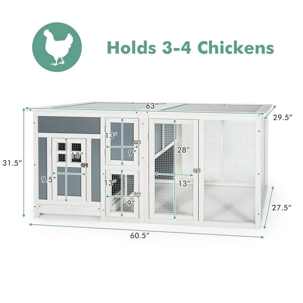 63 in. Small Wooden Cage Rabbit Hutch BChicken Coop in White and Gray by WELLFOR 4 63 in. Small Wooden Cage Rabbit Hutch BChicken Coop in White and Gray by WELLFOR - Image 4