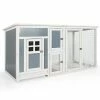 63 in. Small Wooden Cage Rabbit Hutch BChicken Coop in White and Gray by WELLFOR