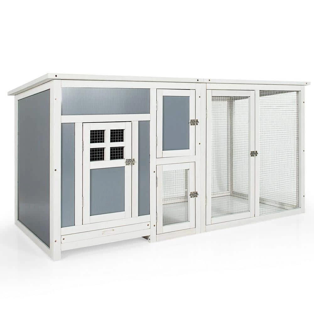 63 in. Small Wooden Cage Rabbit Hutch BChicken Coop in White and Gray by WELLFOR 1 63 in. Small Wooden Cage Rabbit Hutch BChicken Coop in White and Gray by WELLFOR