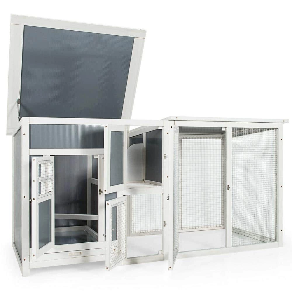 63 in. Small Wooden Cage Rabbit Hutch BChicken Coop in White and Gray by WELLFOR 3 63 in. Small Wooden Cage Rabbit Hutch BChicken Coop in White and Gray by WELLFOR - Image 3