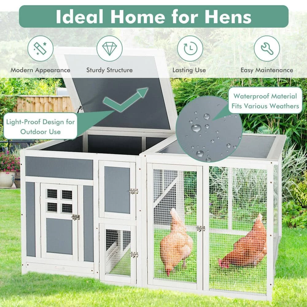 63 in. Small Wooden Cage Rabbit Hutch BChicken Coop in White and Gray by WELLFOR 7 63 in. Small Wooden Cage Rabbit Hutch BChicken Coop in White and Gray by WELLFOR - Image 7