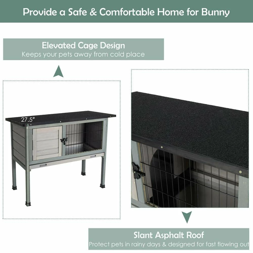 Wooden Elevated Rabbit Hutch Bunny Cage Small Animal House in Gray with Removable Tray by WELLFOR 6 Wooden Elevated Rabbit Hutch Bunny Cage Small Animal House in Gray with Removable Tray by WELLFOR - Image 6