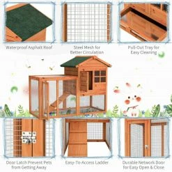 2-Story Wooden Rabbit Hutch Bunny Cage Small Animal House Shelter House in Natural with Ramp and Removable Tray by WELLFOR -Cheap Bird & Wildlife Supplies Store beds cages pw hwy 10009na 1f 1000
