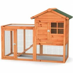 2-Story Wooden Rabbit Hutch Bunny Cage Small Animal House Shelter House in Natural with Ramp and Removable Tray by WELLFOR -Cheap Bird & Wildlife Supplies Store beds cages pw hwy 10009na c3 1000