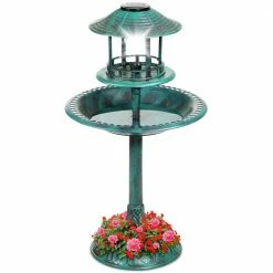 Solar Green Pedestal Fountain Birdbath by Best Choice Products