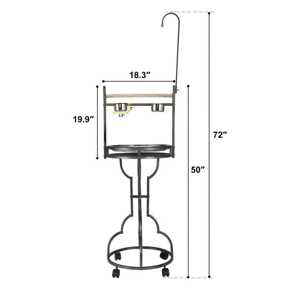 Black Bird Stand Rack with Solid Wood Perch Furniture Cover, Feeding bowls, Waste Tray, Toy Hook and Casters by Amucolo 2 Black Bird Stand Rack with Solid Wood Perch Furniture Cover, Feeding bowls, Waste Tray, Toy Hook and Casters by Amucolo - Image 2