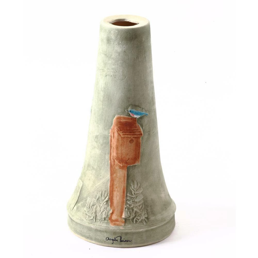 Large Green Burley Clay Hand Painted Bluebird Bird Bath by BIRDS choice 2 Large Green Burley Clay Hand Painted Bluebird Bird Bath by BIRDS choice - Image 2