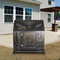 44.20 in. Indoor and Outdoor Heavy-Duty Dog Crate Cage Kennel House with Strong Metal Frame by Foobrues -Cheap Bird & Wildlife Supplies Store black foobrues dog houses lnn p23167932 1f 1000