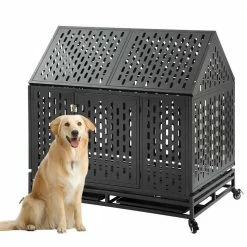 44.20 in. Indoor and Outdoor Heavy-Duty Dog Crate Cage Kennel House with Strong Metal Frame by Foobrues -Cheap Bird & Wildlife Supplies Store black foobrues dog houses lnn p23167932 c3 1000