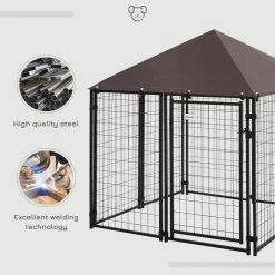 Black Metal Lockable Dog House Kennel with Water-Resistant Roof by PawHut 9 Black Metal Lockable Dog House Kennel with Water-Resistant Roof by PawHut -Cheap Bird & Wildlife Supplies Store black pawhut dog houses d02 031 1f 1000