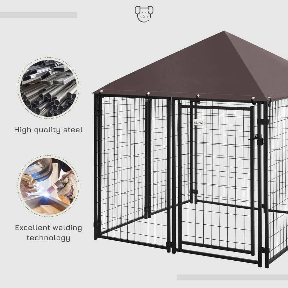 Black Metal Lockable Dog House Kennel with Water-Resistant Roof by PawHut 4 Black Metal Lockable Dog House Kennel with Water-Resistant Roof by PawHut - Image 4