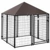 Black Metal Lockable Dog House Kennel with Water-Resistant Roof by PawHut