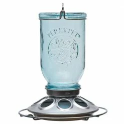 Blue Mason Jar Decorative Glass Hanging Bird Feeder - 1 lb. Capacity by Perky-Pet
