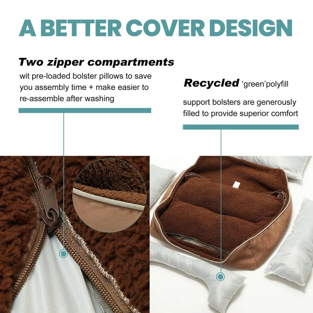 Washable Extra Large Brown Dog Bed With Bolster by Euchirus 4 Washable Extra Large Brown Dog Bed With Bolster by Euchirus - Image 4