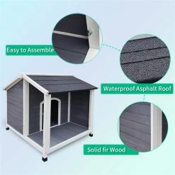 35.83 in. W Wooden Modern Outdoor Waterproof Windproof Dog Cage Dog House Dog Kennel with Porch Deck by Foobrues -Cheap Bird & Wildlife Supplies Store burlywood dog houses aun 23172462 fa 1000