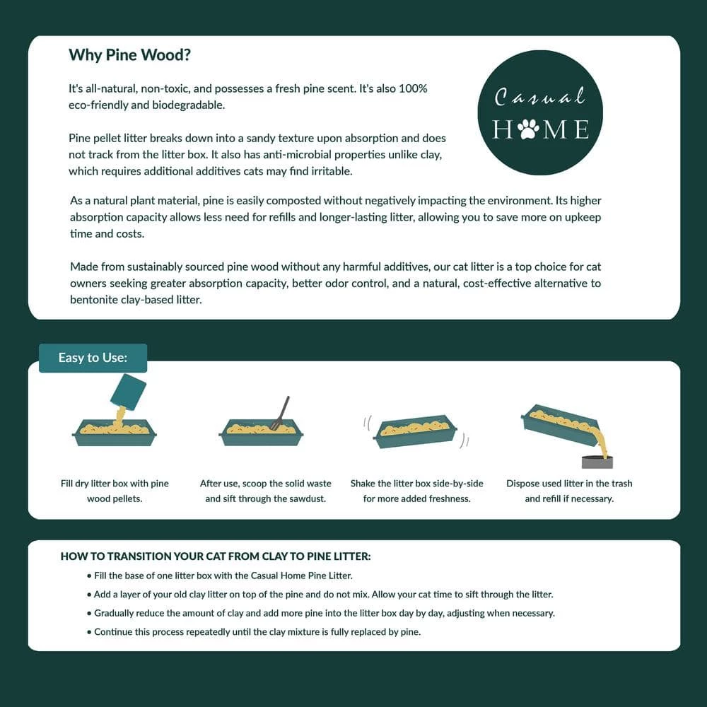 20 lbs. 100% Natural Pine Pellet Unscented Non-Clumping Cat Litter by Casual Home 11 20 lbs. 100% Natural Pine Pellet Unscented Non-Clumping Cat Litter by Casual Home - Image 11