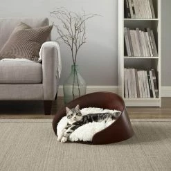 Kuai Bent Wood Faux Fur Dark Brown Cat Bed Small by Sam's Pets -Cheap Bird & Wildlife Supplies Store cat beds sp db1300db 1 d4 1000