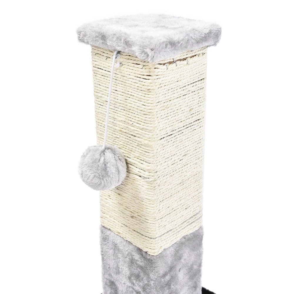 Plush and Sisal Square Cat Scratching Post with Plush Hanging Cat Toy, Gray/Natural by CAT CRAFT 4 Plush and Sisal Square Cat Scratching Post with Plush Hanging Cat Toy, Gray/Natural by CAT CRAFT - Image 4