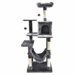 7-Level Plush and Sisal Cat Activity Tree: Condo, Bed, Hammock, Hangout Posts and Hanging Cat Toys, Gray, Large by CAT CRAFT