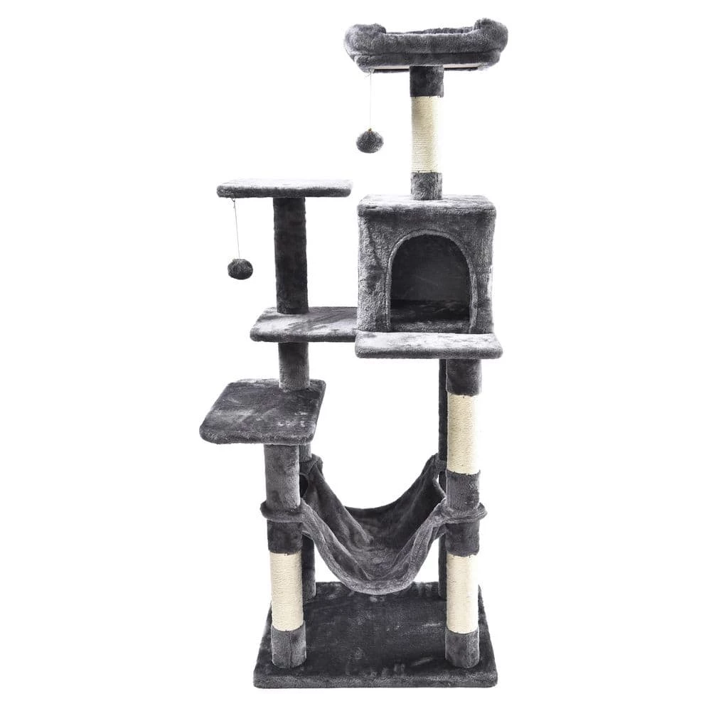 7-Level Plush and Sisal Cat Activity Tree: Condo, Bed, Hammock, Hangout Posts and Hanging Cat Toys, Gray, Large by CAT CRAFT 1 7-Level Plush and Sisal Cat Activity Tree: Condo, Bed, Hammock, Hangout Posts and Hanging Cat Toys, Gray, Large by CAT CRAFT