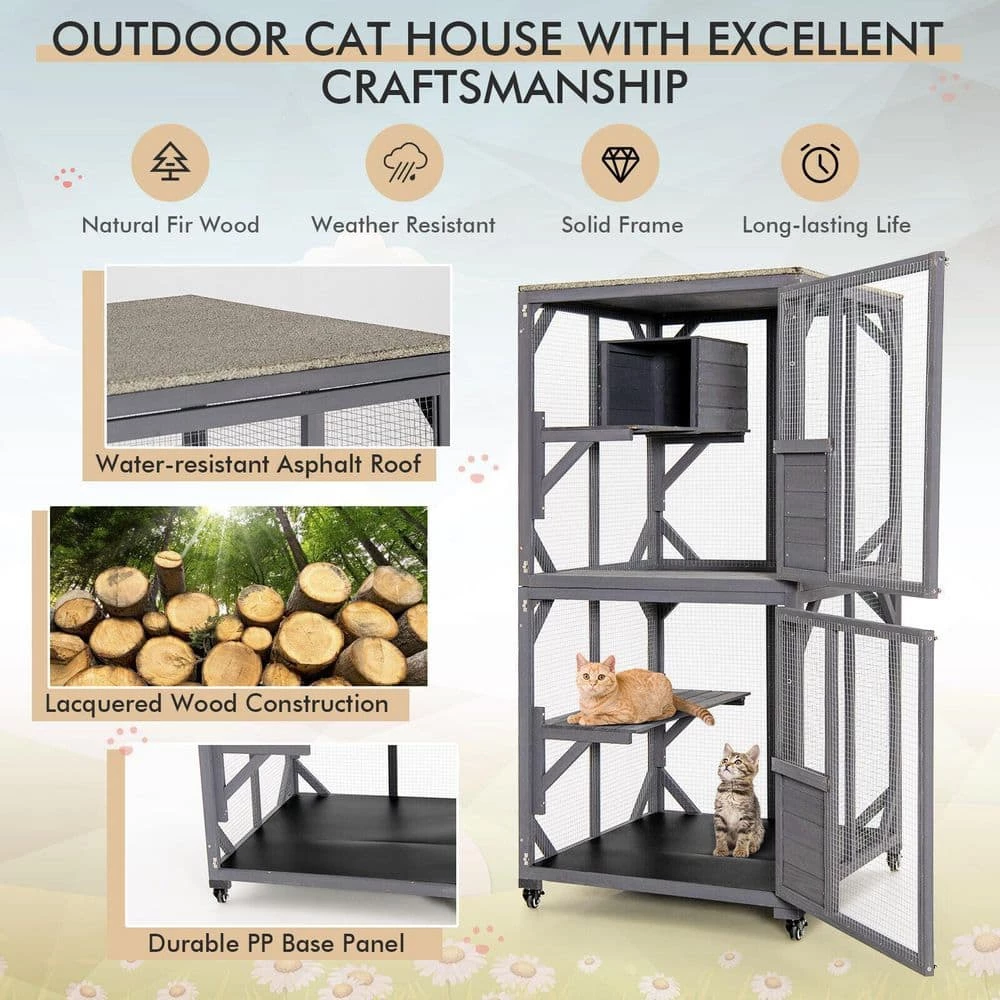 Outdoor Cat House Enclosures On Wheels Kitten Cages with Resting Box by ANGELES HOME 4 Outdoor Cat House Enclosures On Wheels Kitten Cages with Resting Box by ANGELES HOME - Image 4