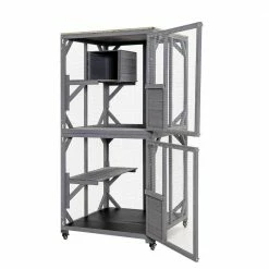 Outdoor Cat House Enclosures On Wheels Kitten Cages with Resting Box by ANGELES HOME