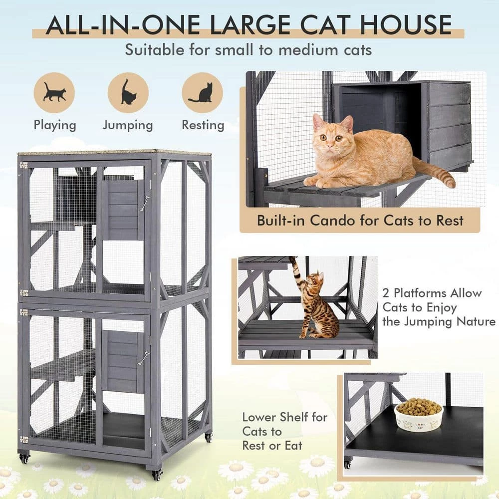 Outdoor Cat House Enclosures On Wheels Kitten Cages with Resting Box by ANGELES HOME 2 Outdoor Cat House Enclosures On Wheels Kitten Cages with Resting Box by ANGELES HOME - Image 2