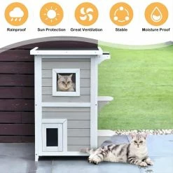 2-Tier Rainproof Wooden Cat House with Escape Door by FORCLOVER -Cheap Bird & Wildlife Supplies Store cat houses cj7439 76 1000