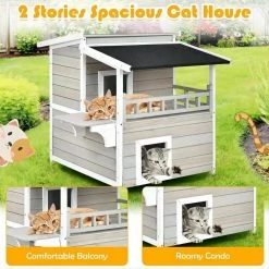 2-tier Wooden Patio Cat House with Balcony by FORCLOVER 15 2-tier Wooden Patio Cat House with Balcony by FORCLOVER -Cheap Bird & Wildlife Supplies Store cat houses cj7441 1f 1000
