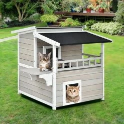 2-tier Wooden Patio Cat House with Balcony by FORCLOVER 12 2-tier Wooden Patio Cat House with Balcony by FORCLOVER -Cheap Bird & Wildlife Supplies Store cat houses cj7441 40 1000