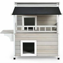 2-tier Wooden Patio Cat House with Balcony by FORCLOVER