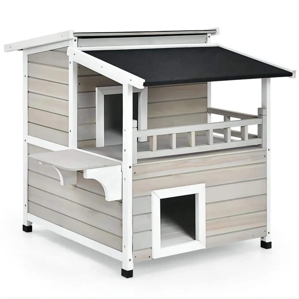 2-tier Wooden Patio Cat House with Balcony by FORCLOVER 9 2-tier Wooden Patio Cat House with Balcony by FORCLOVER - Image 9