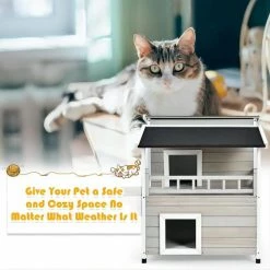 2-tier Wooden Patio Cat House with Balcony by FORCLOVER 17 2-tier Wooden Patio Cat House with Balcony by FORCLOVER -Cheap Bird & Wildlife Supplies Store cat houses cj7441 fa 1000
