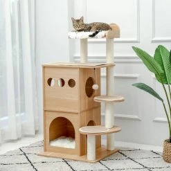 47.2 in. H Beige Wooden Cat Tree, Felt Fabric Cat House, Sisal Rope Cat Tower by Unbranded 12 47.2 in. H Beige Wooden Cat Tree, Felt Fabric Cat House, Sisal Rope Cat Tower by Unbranded -Cheap Bird & Wildlife Supplies Store cat toys ps lkw7 636 fa 1000
