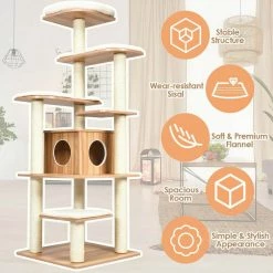 69 in. H Wood Multi-Layer Platform Cat Tree with Condo with Wood Furniture Cover by FORCLOVER -Cheap Bird & Wildlife Supplies Store cat trees scratch posts cj7431 1f 1000