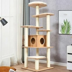 69 in. H Wood Multi-Layer Platform Cat Tree with Condo with Wood Furniture Cover by FORCLOVER -Cheap Bird & Wildlife Supplies Store cat trees scratch posts cj7431 40 1000