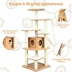 69 in. H Wood Multi-Layer Platform Cat Tree with Condo with Wood Furniture Cover by FORCLOVER -Cheap Bird & Wildlife Supplies Store cat trees scratch posts cj7431 44 1000
