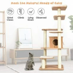 69 in. H Wood Multi-Layer Platform Cat Tree with Condo with Wood Furniture Cover by FORCLOVER -Cheap Bird & Wildlife Supplies Store cat trees scratch posts cj7431 76 1000