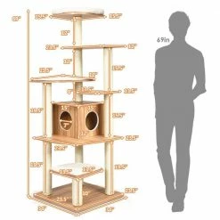 69 in. H Wood Multi-Layer Platform Cat Tree with Condo with Wood Furniture Cover by FORCLOVER -Cheap Bird & Wildlife Supplies Store cat trees scratch posts cj7431 c3 1000
