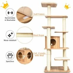 69 in. H Wood Multi-Layer Platform Cat Tree with Condo with Wood Furniture Cover by FORCLOVER -Cheap Bird & Wildlife Supplies Store cat trees scratch posts cj7431 fa 1000