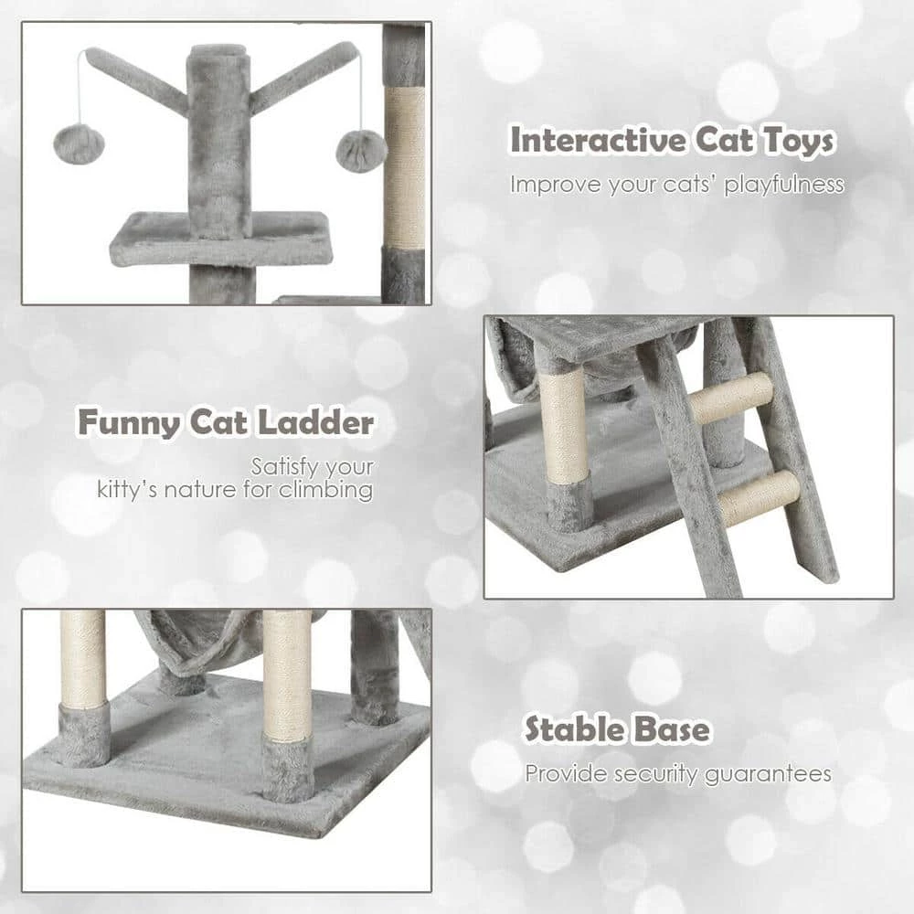 Gray 65.7 in. Cat Trees and Scratch Posts Furniture Cover Kitten Climbing Tower Cat Condo Playground with Ladder by WELLFOR 5 Gray 65.7 in. Cat Trees and Scratch Posts Furniture Cover Kitten Climbing Tower Cat Condo Playground with Ladder by WELLFOR - Image 5