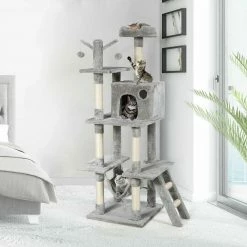 Gray 65.7 in. Cat Trees and Scratch Posts Furniture Cover Kitten Climbing Tower Cat Condo Playground with Ladder by WELLFOR 17 Gray 65.7 in. Cat Trees and Scratch Posts Furniture Cover Kitten Climbing Tower Cat Condo Playground with Ladder by WELLFOR -Cheap Bird & Wildlife Supplies Store cat trees scratch posts ps hwy 7346sl 31 1000